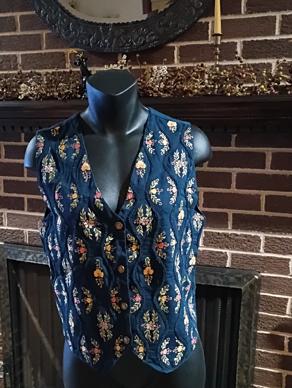 Tantrums Navy Floral Embroidered Button-Front Vest